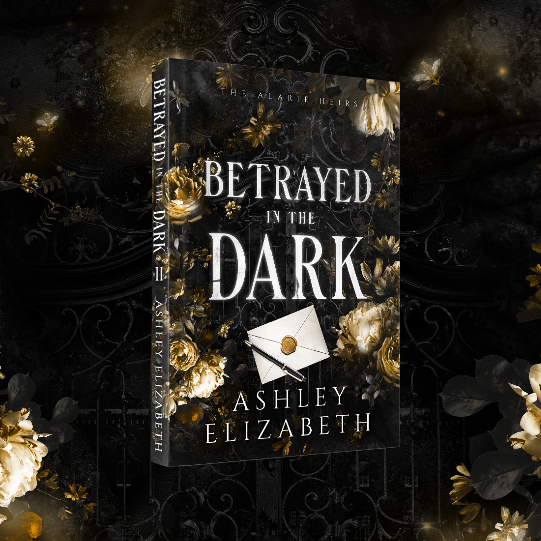 New cover for Betrayed in the Dark. Black and gold/yellow paperback with letter on front. 5.5 by 8.5 inches.