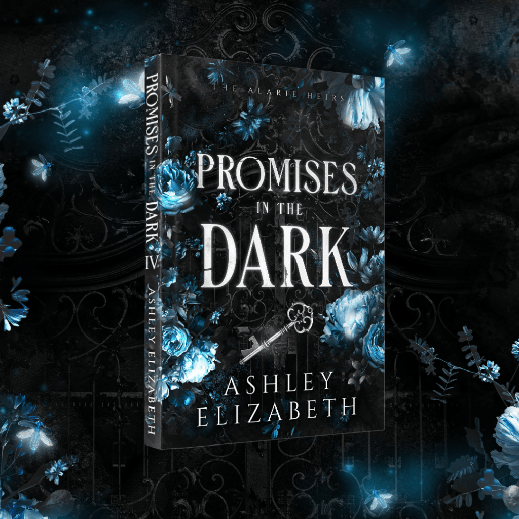 Cover for Promises in the Dark. Black and blue paperback. 5.5 inches by 8.5 inches.
